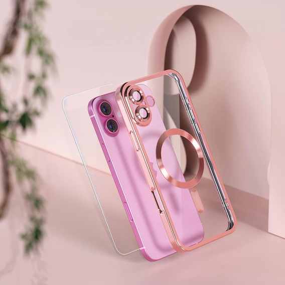 Puzdro pre iPhone 16, Electro MagSafe, ružové + sklo na displej