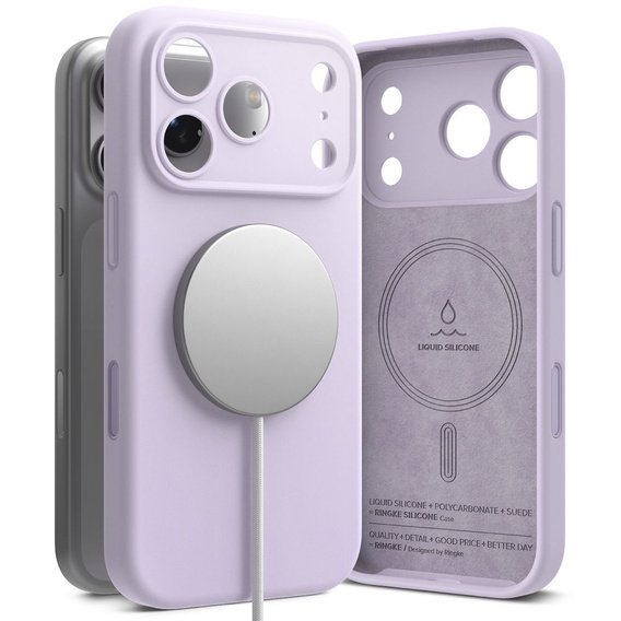 Puzdro Ringke pre iPhone 17 Pro Max, silikónové magnetické puzdro MagSafe, svetlo fialové