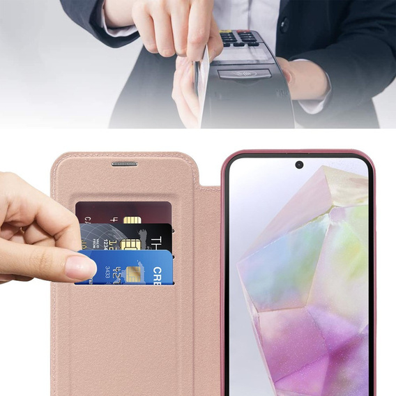 Puzdro s chlopňou pre Samsung Galaxy A17 5G, RFID peňaženka, pre MagSafe, transparentné / ružové