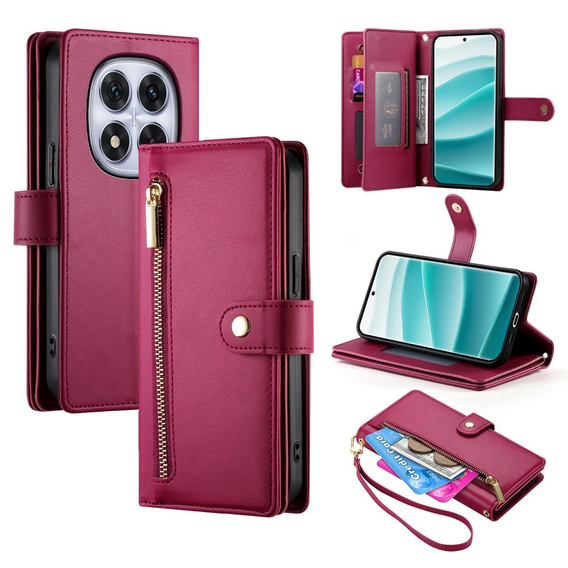 Klapkové puzdro pre Xiaomi Redmi Note 14 Pro 5G / Poco X7 5G, Wallet Zipper Pocket, červené