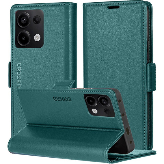 Puzdro pre Xiaomi Redmi Note 13 Pro 4G / Xiaomi Redmi Note 14S / Xiaomi Poco M6 Pro 4G, ERBORD Glossy Litchi, flipová peňaženka, zelený