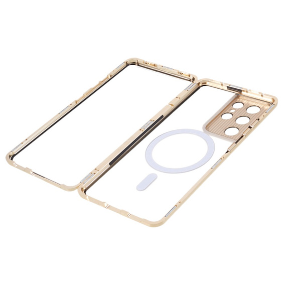 Magnetické puzdro Dual Glass MagSafe pre Samsung Galaxy S21 Ultra, zlaté