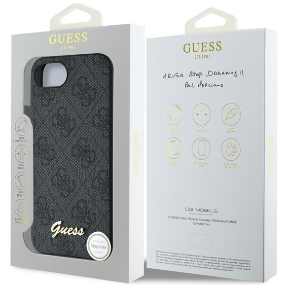 GUESS Obal na mobil pre iPhone 16E, 4G Metal Gold Logo, čierne
