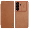 Flipové puzdro NILLKIN pre Samsung Galaxy A56, CamShield Qin Pro, kožené, hnedé