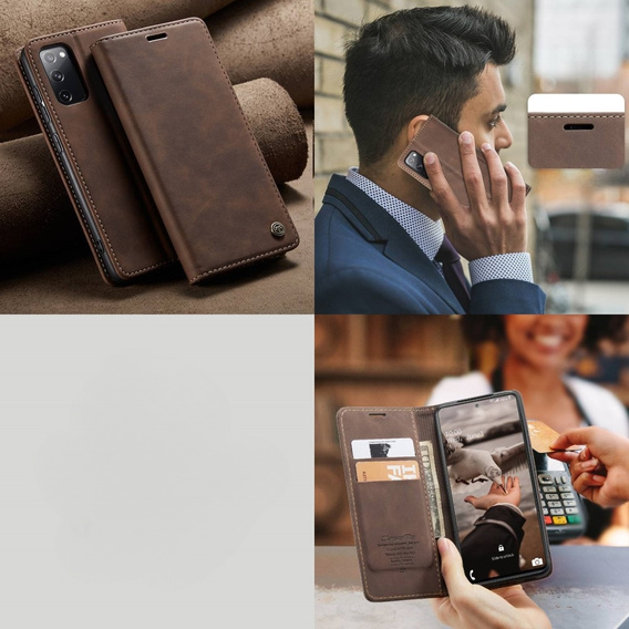 CASEME puzdro pre Samsung Galaxy S20 FE, Leather Wallet Case, hnedé
