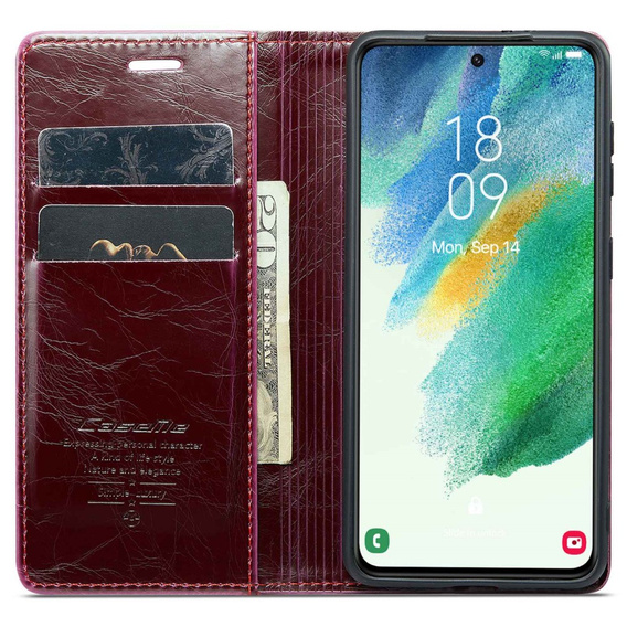 CASEME flipové puzdro pre Samsung Galaxy S21 FE, Waxy Textured, červené