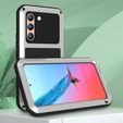 Love Mei Obal na mobil pre Samsung Galaxy S22, armored with glass, strieborné