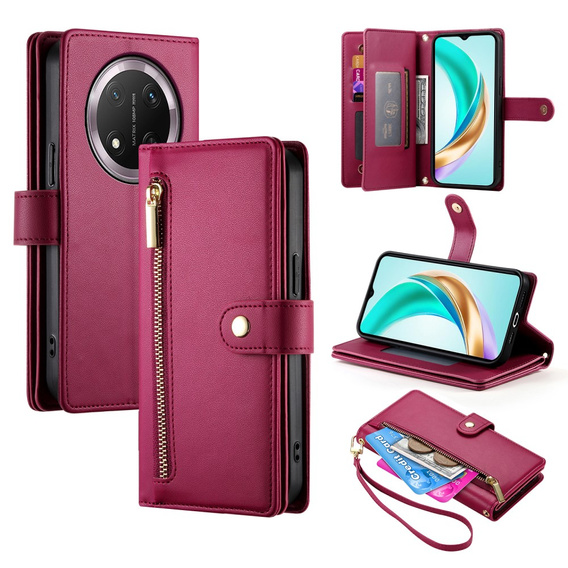 Klapkové puzdro pre Honor Magic 7 Lite, Wallet Zipper Pocket, červené