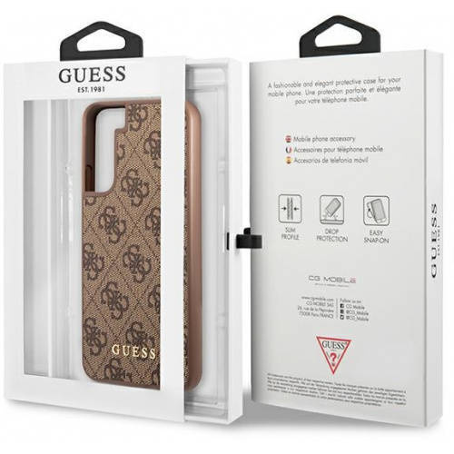 GUESS Obal na mobil pre Samsung Galaxy S23, 4G Metal Gold Logo, hnedé