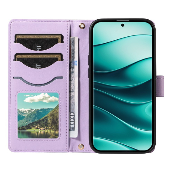 Puzdro s chlopňou pre Xiaomi Redmi Note 14 Pro 5G / Xiaomi Redmi Note 14 Pro+ 5G / Xiaomi Poco X7 5G, Rhombus Crossbody Leather, fialové