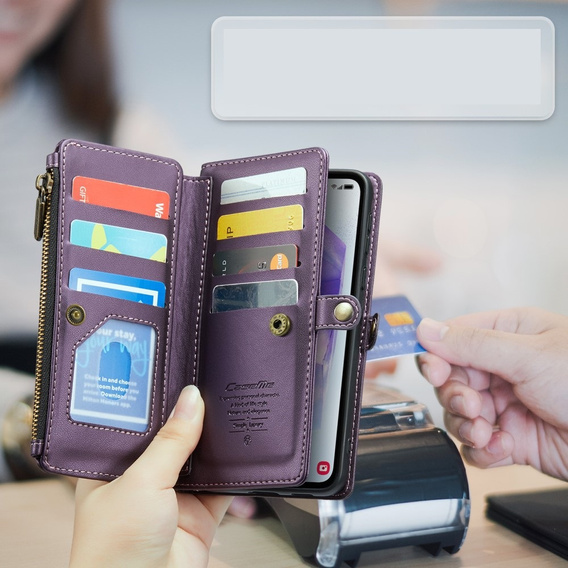Puzdro CASEME pre Samsung Galaxy A55 5G, RFID Leather Wallet, s popruhom cez rameno, fialové