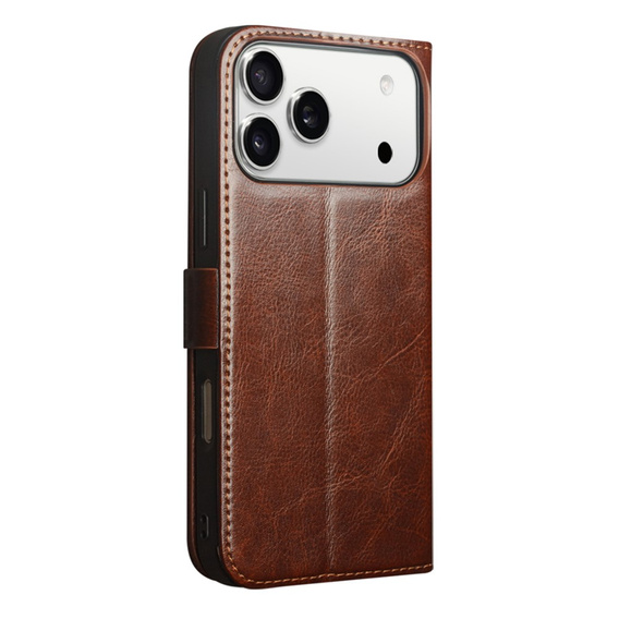 QIALINO Flipové puzdro z pravej hovädzej kože pre iPhone 17 Pro Max, hnedé