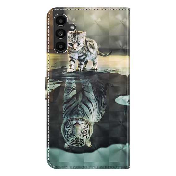 Klapkové puzdro pre Samsung Galaxy A14 4G/5G, Wallet, Cat & Tiger, sivé