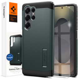 Puzdro Spigen pre Samsung Galaxy S25 Ultra, Tough Armor Mag MagSafe, zelený + tvrdené sklo 9H