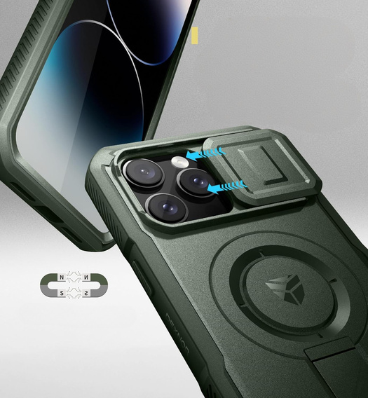 Obrnené puzdro pre iPhone 14 Pro Max, Dexnor CamProtect MagSafe, zelený (dva rámčeky)