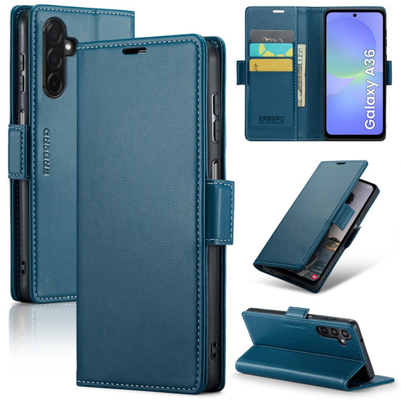 Puzdro pre Samsung Galaxy A36, ERBORD Glossy Litchi, flipová peňaženka, modré