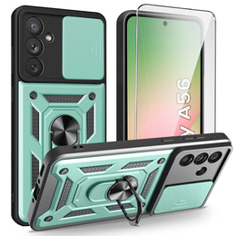 Pancierované puzdro pre Samsung Galaxy A56, CamShield Slide, zelený + tvrdené sklo 9H