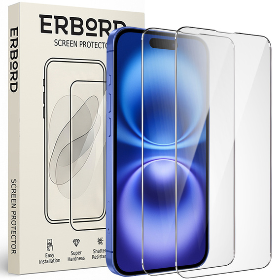2x tvrdené sklo ERBORD 9H Hard Glass na displeji pre iPhone 16