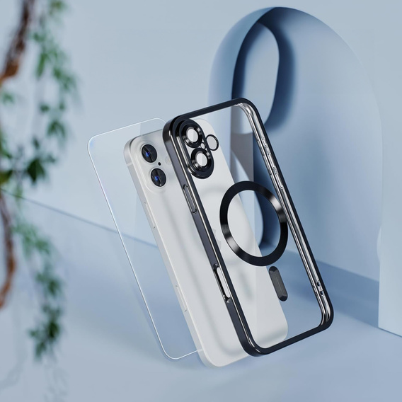Puzdro pre iPhone 16, Electro MagSafe, čierne + sklo na displej