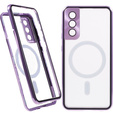 Magnetické puzdro Dual Glass MagSafe pre Samsung Galaxy S21, fialové