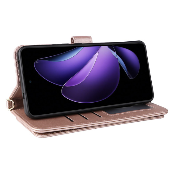 Puzdro s chlopňou pre Oppo Reno 13F 5G, Crossbody Leather Wallet, ružové