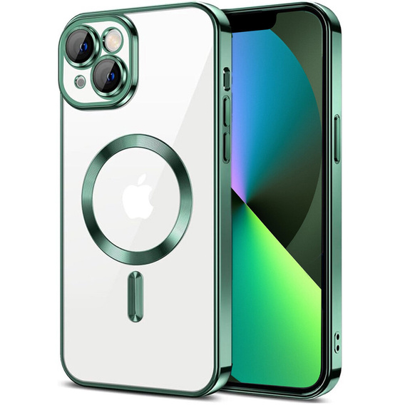 Puzdro pre iPhone 13, Electro MagSafe, zelený + sklo na displej