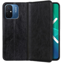 Obal na mobil pre Xiaomi Redmi 12C, Wallet Litchi Leather, čierne
