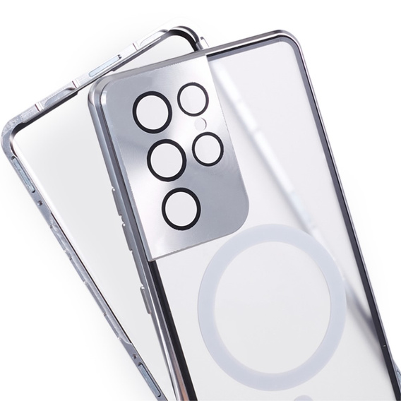 Magnetické puzdro Dual Glass MagSafe pre Samsung Galaxy S21 Ultra, strieborné