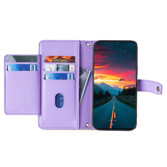 Klapkové puzdro pre Realme 12, Wallet Zipper Pocket, fialové