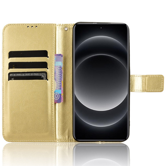 Klapkové puzdro pre Xiaomi 14 Ultra, Crazy Horse Wallet, zlaté