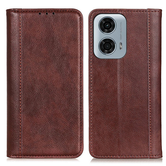 Obal na mobil pre Motorola Moto G24 / G24 Power / G04, Wallet Litchi Leather, hnedé