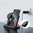 Bezdrôtová indukčná nabíjačka 3 v 1 QI rýchla pre Samsung S25 S24 S23 Galaxy Watch Buds stanica čierna