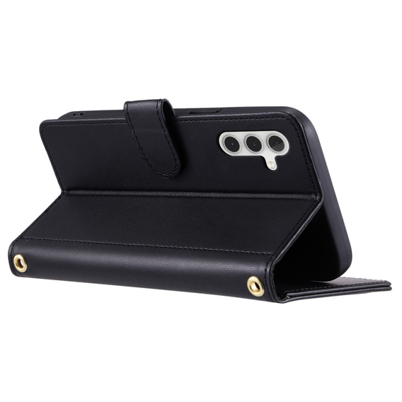 Puzdro s chlopňou pre Samsung Galaxy S25, Rhombus Crossbody Leather, čierne