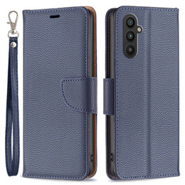 Klapkové puzdro pre Samsung Galaxy A25 5G, Wallet Litchi Leather, tmavomodré + 9H sklo