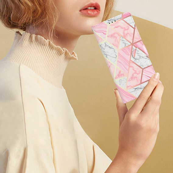 Klapkové puzdro pre Samsung Galaxy A25 5G, Wallet Marble, ružové + 9H sklo