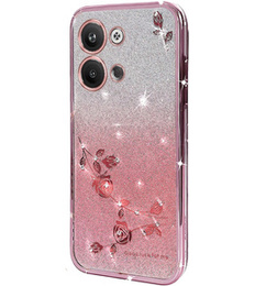 Puzdro pre Infinix Note 30 VIP, Glitter Flower, ružové rose gold