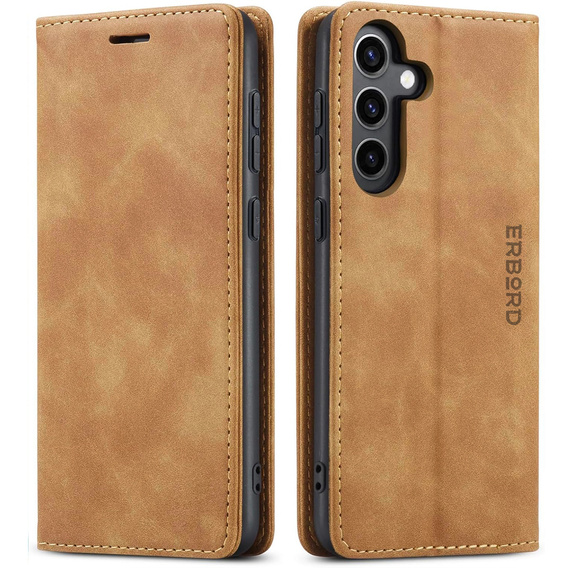 Puzdro pre Samsung Galaxy A55, ERBORD Vintage, hnedé + sklo na displej