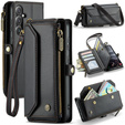 Puzdro CASEME pre Samsung Galaxy S24 FE, RFID Leather Wallet, s popruhom cez rameno, čierne