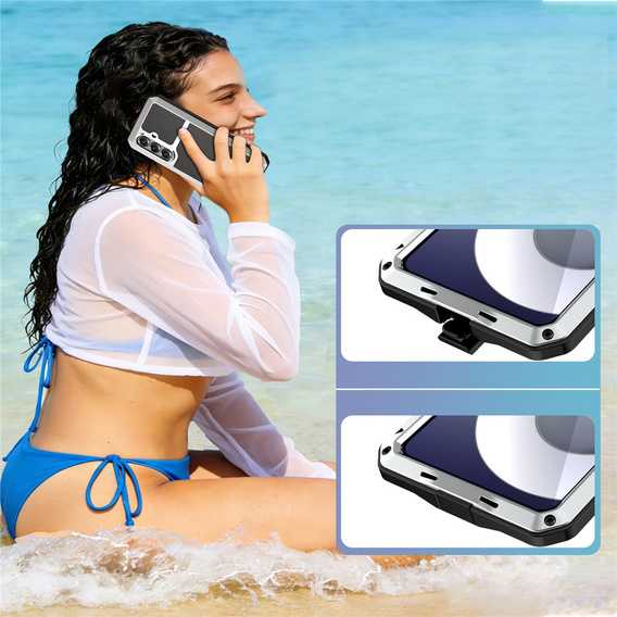 Puzdro s integrovaným sklom pre Samsung Galaxy S26 Plus, strieborné