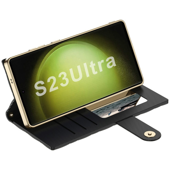 Flipové puzdro pre Samsung Galaxy S23 Ultra, GKK Mirror Wallet, čierne