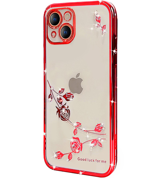 Puzdro pre iPhone 15, Glitter Flower, červené