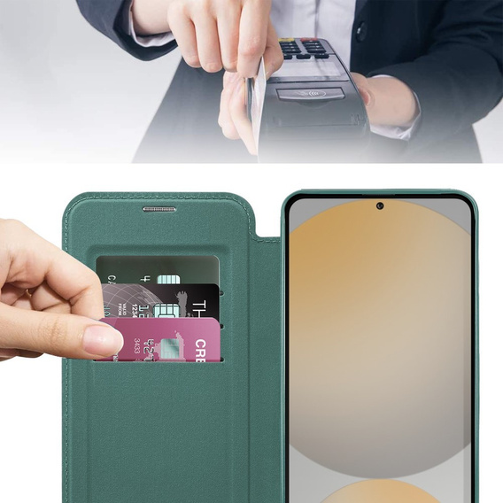 Klapkové puzdro pre Samsung Galaxy S24 FE, RFID Wallet MagSafe CamShield, zelený