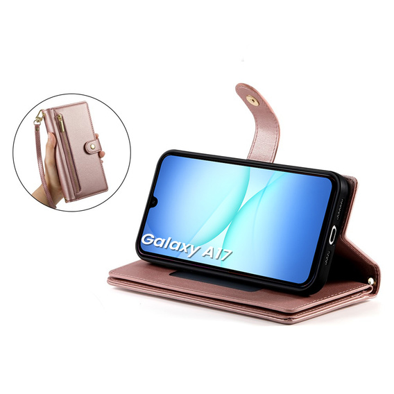 Flipové puzdro Wallet Zipper Pocket pre Samsung Galaxy A17 5G, Wallet Zipper Pocket, peňaženka, ružové