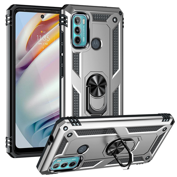 Pancierované obal na mobil pre Motorola Moto G60, Nox Case Ring, strieborné