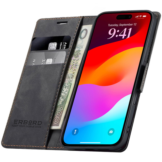 ERBORD Vintage peňaženkové puzdro s chlopňou pre iPhone 17 Pro Max