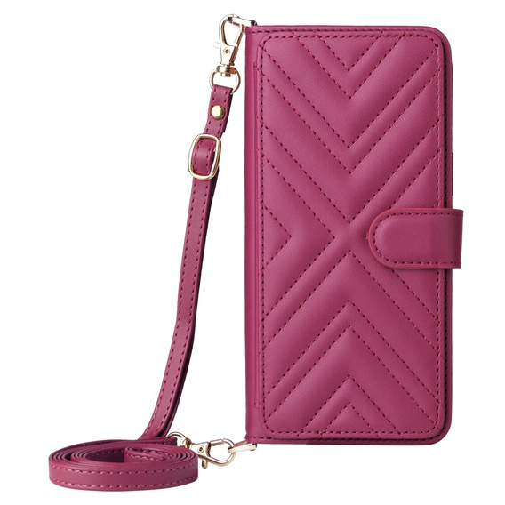 Puzdro s chlopňou pre Realme 14 Pro+ 5G, Crossbody Leather Wallet, tmavoružová