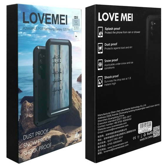 Love Mei Obal na mobil pre Samsung Galaxy S20 FE 4G/5G, armored with glass, čierne