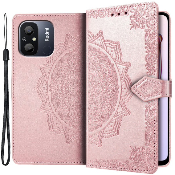 Klapkové puzdro pre Xiaomi Redmi 12C, Mandala, ružové rose gold