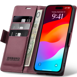 ERBORD Lesklé puzdro Litchi, flipová peňaženka pre iPhone 17 Pro Max
