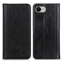 Obal na mobil pre Iphone 16E, Wallet Litchi Leather, čierne